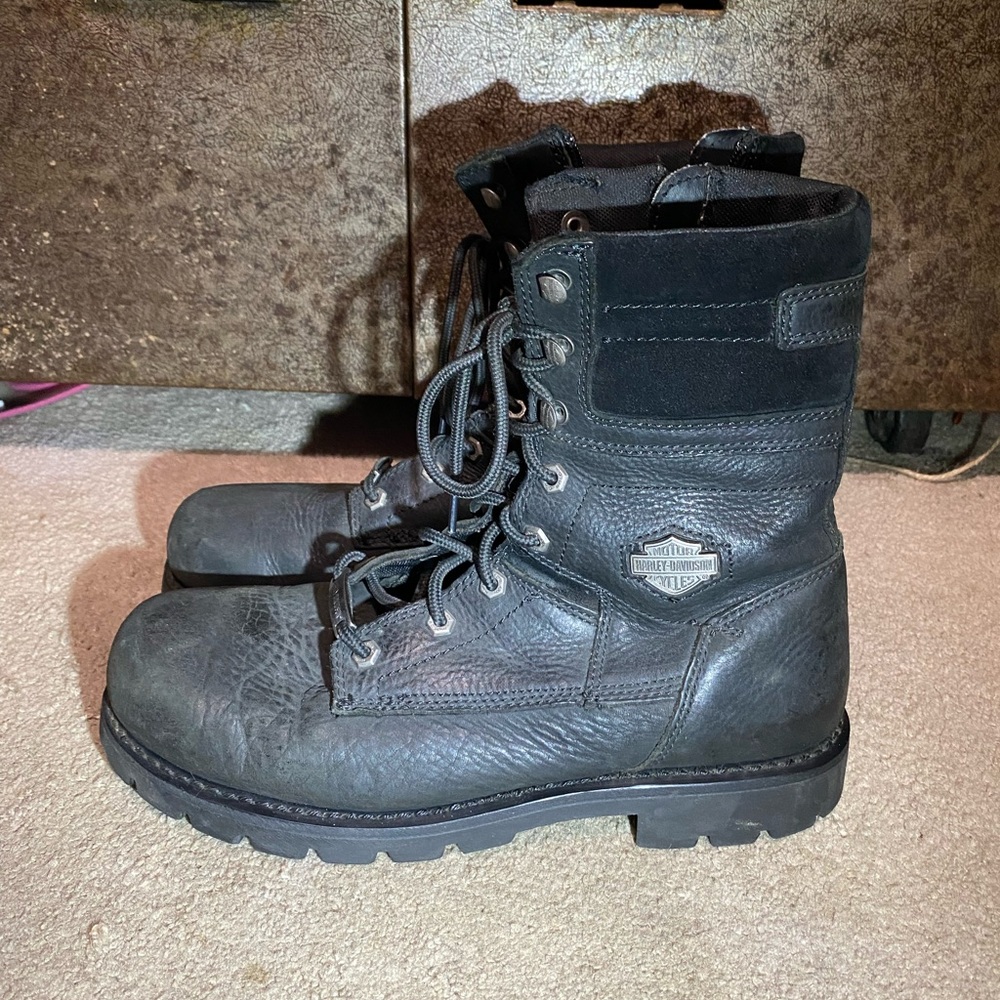 Harley-Davidson Black Leather Lace-Up Boots